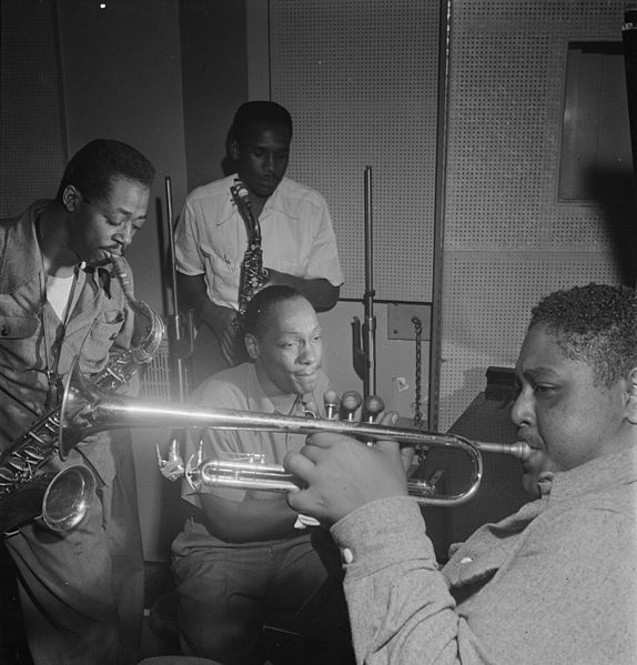 Navarro with Charlie Rouse (left), Ernie Henry (top), and Tadd Dameron (center), c. 1947