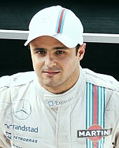 Felipe Massa finished third to secure his first podium result since the 2013 Spanish Grand Prix. Felipe Massa podium - 2014 Italian Grand Prix (02).jpg