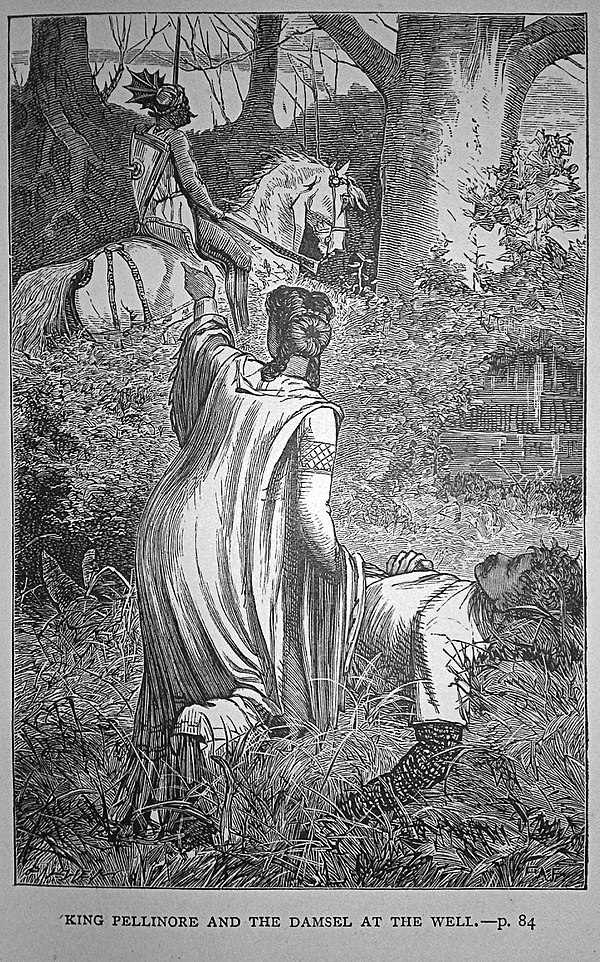 "King Pellinore and the Damsel at the Well", Francis Arthur Fraser's illustration for Henry Frith's King Arthur & His Knights of the Round Table (1884