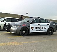 Georgian police vehicle Ford Taurus Police Interceptor with grey and white livery