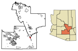 Location of Winkelman in Gila County and Pinal County, Arizona