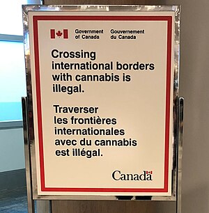 Government of Canada (Gouvernement du Canada) cannabis sign at Billy Bishop Toronto City Airport (YTZ) gate on 19 October 2018 (cropped)2.jpg