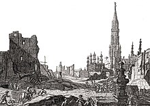 The Grand-Place after the 1695 bombardment by the French army Grand- Place BXL1695 -01.jpg