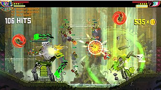 Un combat entre de nombreux personnages, le jeu indiquant leurs barres de vie.