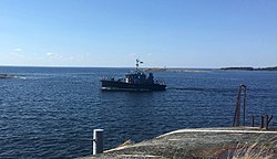 Luokkansa nimikkoalus Hila (237) saapuu Rönnskärin saareen Kirkkonummella huhtikuussa 2018.