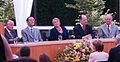 Inauguración del "Edificio Los Presidentes" de la Facultad de Derecho de la Universidad de Chile el 5 de noviembre de 2007, con Patricio Aylwin, Víctor Pérez, Michelle Bachelet, Roberto Nahúm y Ricardo Lagos.