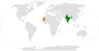 Location map for India and Mauritania.