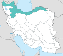 Carte de l'Iran représentant un bassin versant allongé dans le Nord du pays, le long de la Caspienne.
