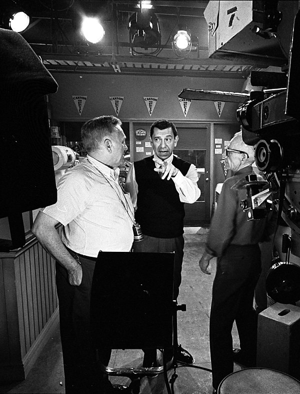 Jack Webb and Walter Strenge on the set of Dragnet, 1966