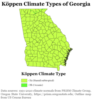 <span class="mw-page-title-main">Climate of Georgia (U.S. state)</span> Overview of the climate of the U.S. state of Georgia