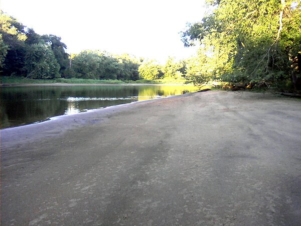 Sandy shore along the Kankakee River, three miles (4.8 km) west of Illinois–Indiana state line