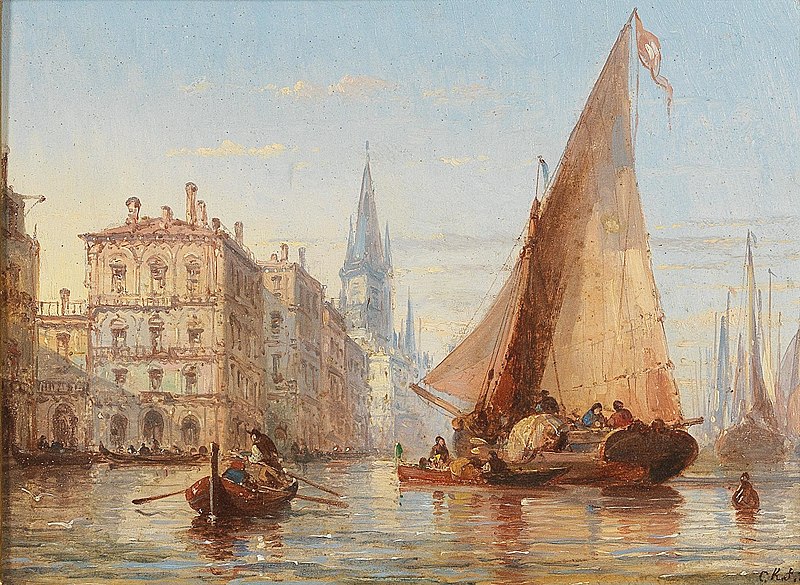 File:Karl Joseph Kuwasseg - Two motifs of Venice with View of Santa Maria Salute and Sailing Ship by a Venetian Canal.jpg