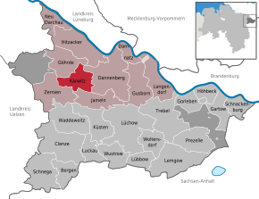 Poziția Karwitz pe harta districtului Lüchow-Dannenberg