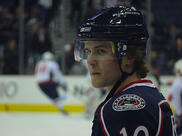 Russell as a member of the Columbus Blue Jackets in 2008
