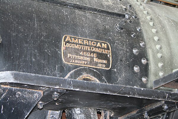 An Alco builder's plate on Lake Superior and Ishpeming 2-8-0 No. 24 at the National Railroad Museum