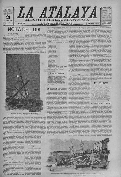 File:La Atalaya, 21.3.1895, front page, 2 drawings by Mariano Pedrero.jpg