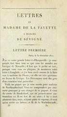 Madame de La Fayette, Lettres de madame de la Fayette à madame de Sévigné, 1820    