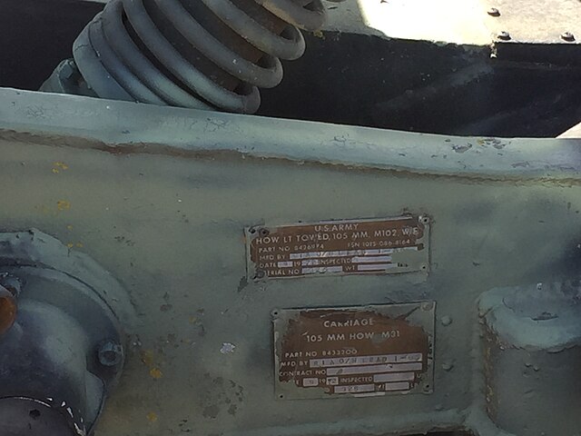 Data plate on an M102 Howitzer