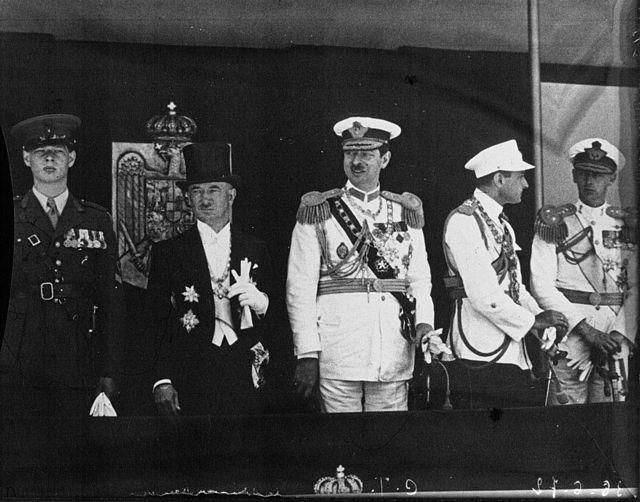 Prince Nicholas of Romania (far right) with his brother, King Carol II (centre) together with Czechoslovak President Edvard Beneš (left) and the Yugos