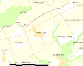 Mapa obce Mondicourt