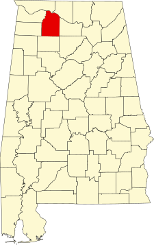 Location of Lawrence County in Alabama Map of Alabama highlighting Lawrence County.svg