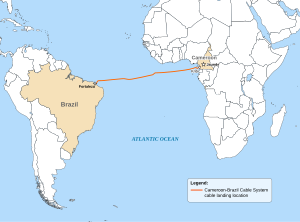 Kamerun-Braziliya kabel tizimining xaritasi route.svg