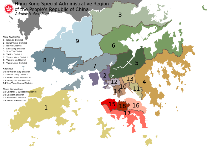 18 districts of the Hong Kong Special Administrative Region of the People's Republic of China
