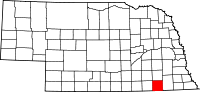 Kort over Nebraska med Jefferson County markeret