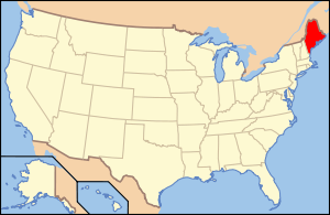 Map of the United States with Meine highlighted