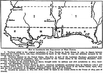 Annotated map of the territorial changes of British and Spanish West Florida Map to Illustrate the Acquisition of West Florida.jpg