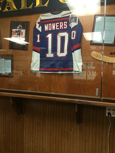 Mark's jersey inside the Wall of Fame case in the Whitestown Ice Rink