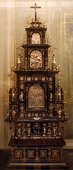 Matthias wallbaum, retablo con relieves de historias de jesus, en palisandro y plata, c.1600 jpg