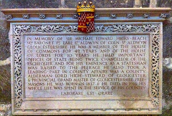 Memorial to Sir Michael Edward Hicks Beach in Gloucester Cathedral