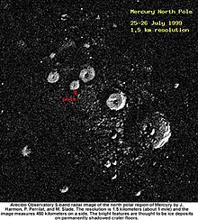 Immagine radar del polo nord di Mercurio