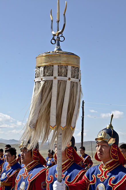 The Mongolian State Honor Guard holding the White Banner of the Mongols.