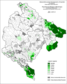 Adherents of Islam in Montenegro, according to the 2011 census MontenegroIslam2011.PNG