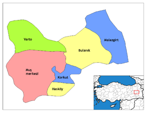 Localização do distrito de Manziquerta na província de Muş