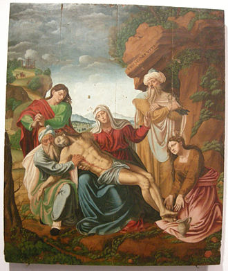 Mariano Riccio, Pieta of the Converted, oil on canvas, 182 x 152 cm. Regional Museum of Messina Museo regionale di messina, mariano riccio, deposizione.JPG