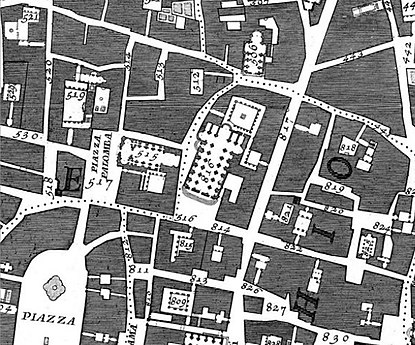 Sant'Agostino in Campo Marzio (nummer 816) på Giovanni Battista Nollis kart over Roma fra 1748. Øvrige markerte kirker er 506) Sant'Antonio dei Portoghesi, 515) Sant'Apollinare og 825) San Salvatore alle Coppelle.