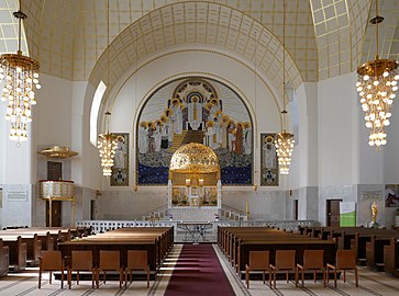Interior of the Church of St. Leopold, with altarpiece by Leopold Forstner