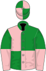 Green and pink (quartered), halved sleeves, quartered cap