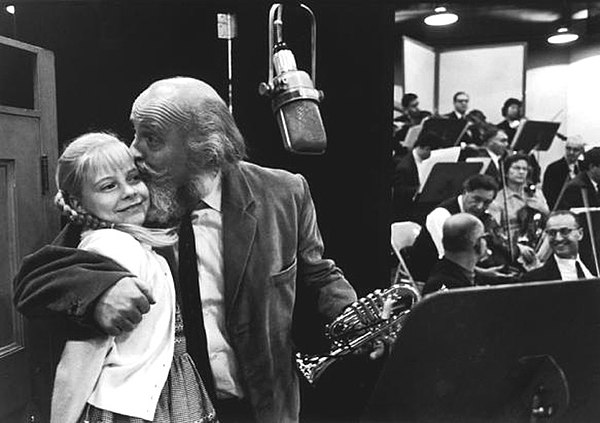 Kathy Cody and Laurence Naismith recording the cast album for Here's Love