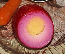 Pickled egg, colored with beetroot juice Pickled egg.jpg