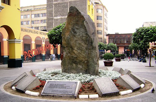 Andean Mountain basal stone monument in Lima, Peru (Taulichusco Monument)