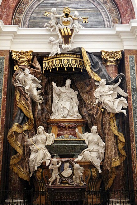 Monument to Pope Gregory XVand cardinal Ludovico Ludovisi in Sant'Ignazio, by Pierre Le Gros the Younger (c. 1709–1714)