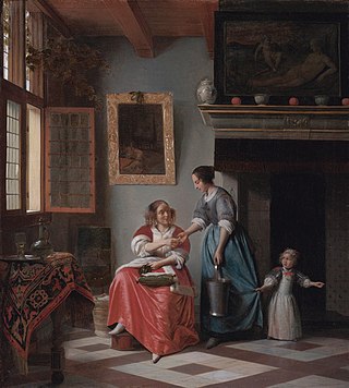 <i>Woman Giving Money to a Servant-Girl</i> Painting by Pieter de Hooch