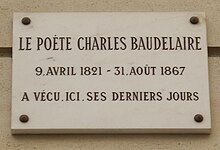 Plaque Charles Baudelaire, 1 rue du Dôme, Paris 16.jpg