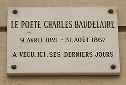 Charles Baudelaire emléktábla, 1 rue du Dôme, Párizs 16.jpg