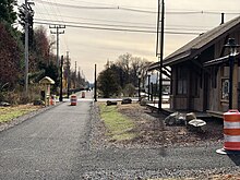 A view south along the rail trail next to the station in 2023 Pompton Plains Station - November 2023.jpg