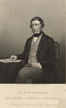 This engraving of George Cornewall Lewis includes The Right Honourable in its caption, reflecting the Home Secretary position he held at the time of its creation Portrait of The Right Honourable Sir George Cornewall Lewis, Bart (4671604) (cropped).jpg